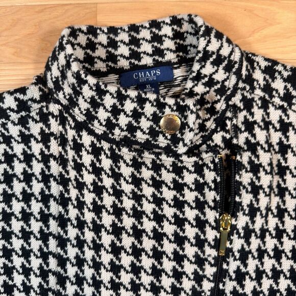 CHAPS Sweater Jacket Womens XL Black/White Long Sleeve Zip Geometric Chic Preppy - Picture 3 of 6